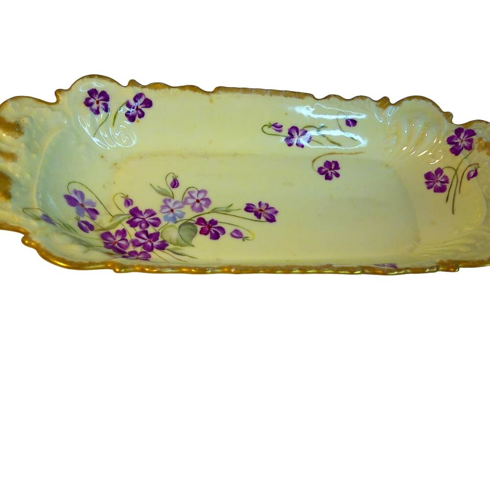 Antique T&V Limoges France Hand Painted Floral Tray Violets Scalloped Gold Rim - Picture 2 of 7
